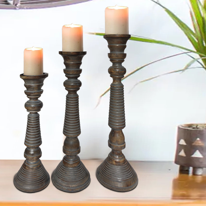 Ophelia & Co. 3 Piece Tall Wood Candlestick Set & Reviews Wayfair